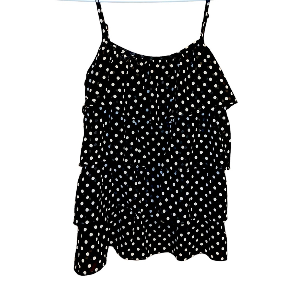 Women’s BONGO Sheer Layered Spaghetti Strap Tank Top Black W/ Polka Dots Medium - Picture 12 of 12